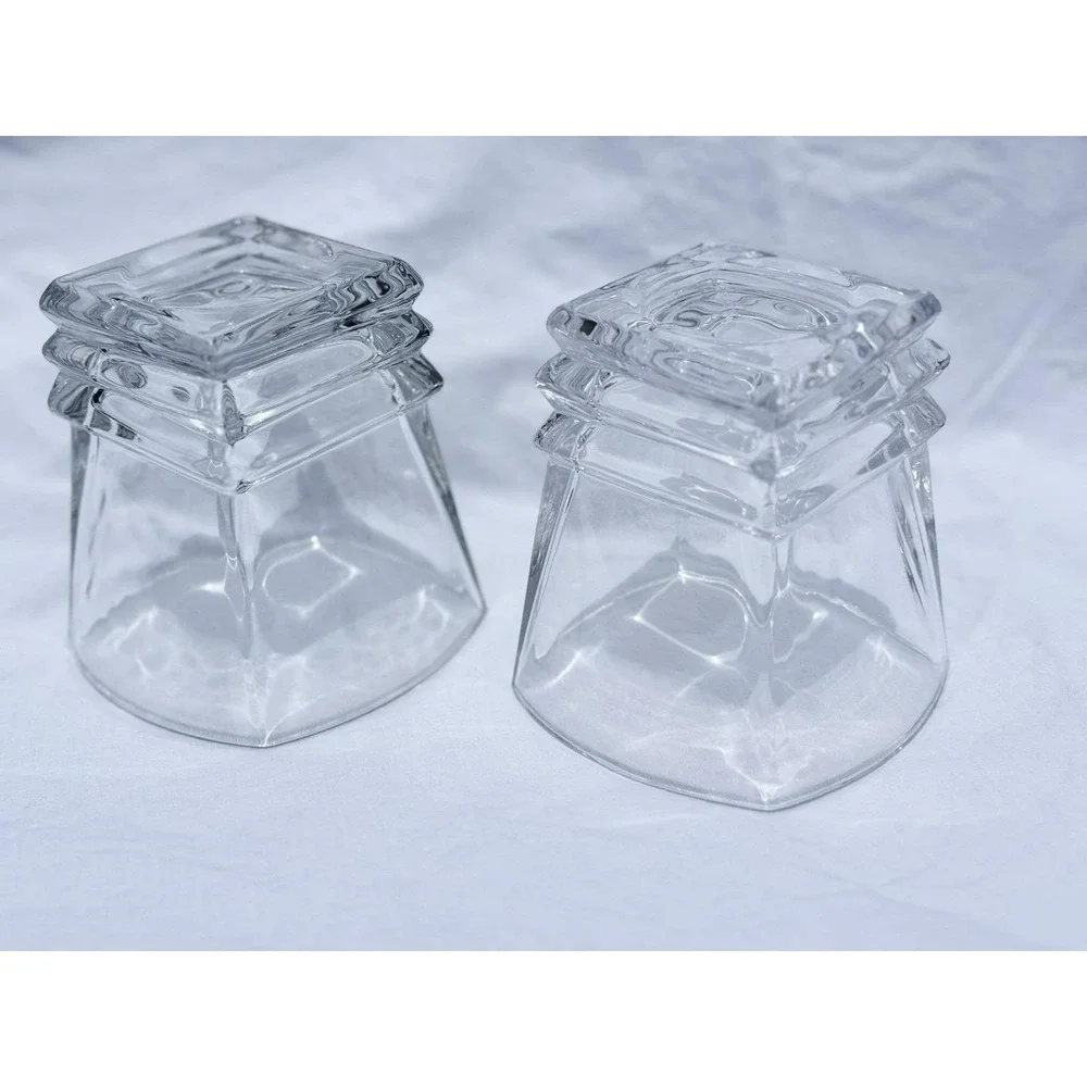2 Barski Square Double Old Fashioned Lowball Crystal Glasses Geometric European